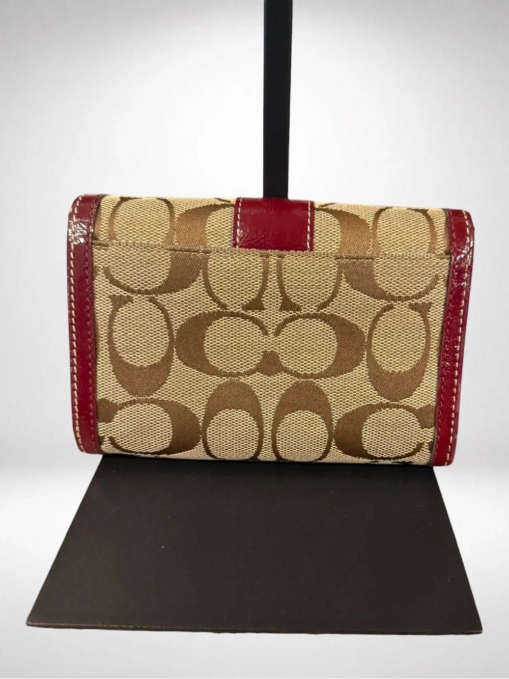 COACH Signature Canvas Leather Trifold Wallet Red Khaki Logo Wallet Y2K Vintage